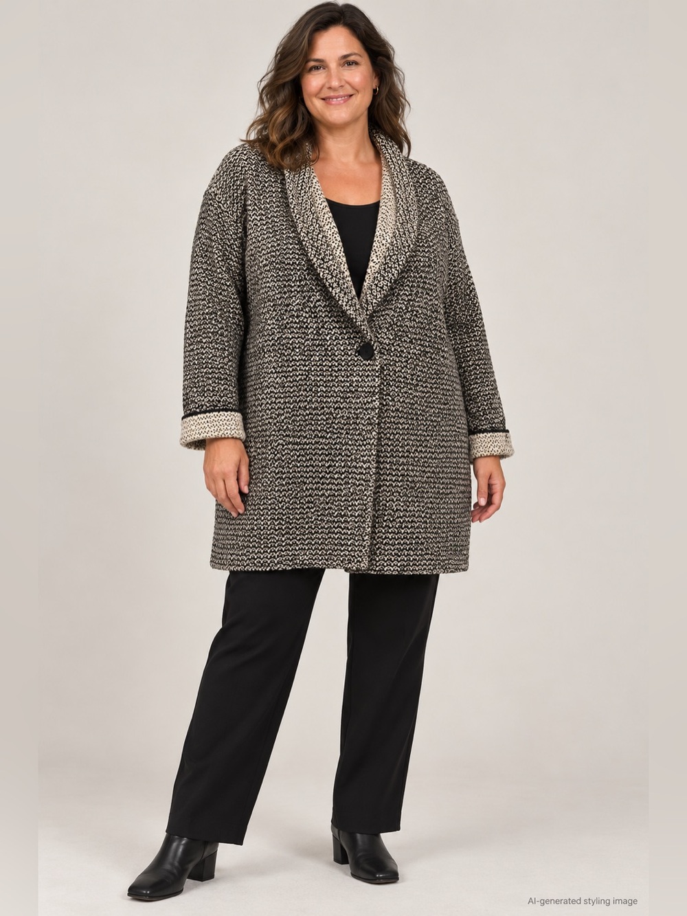 Eileen Fisher Black & Cream Organic Cotton Long Cardigan Jacket β XL